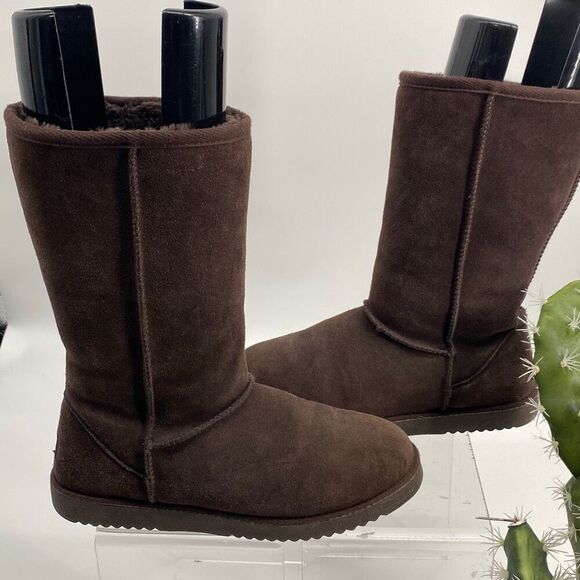 DREAM PAIRS High-top Winter Snow Boots Slip-On Leather Faux Lined Brown 10 - Picture 4 of 13